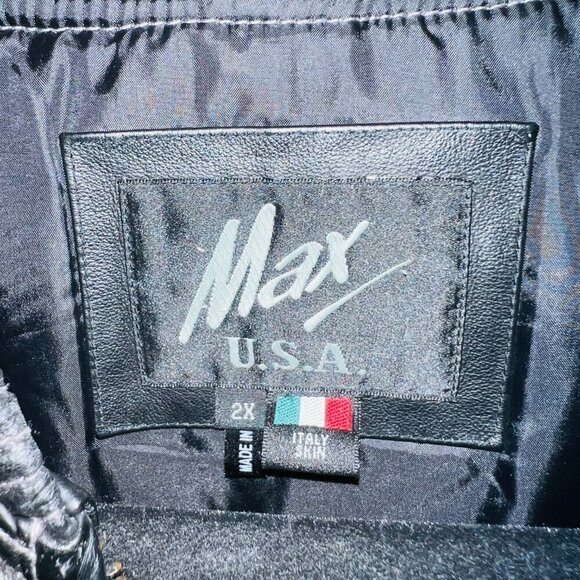 Vintage Max USA America Cities Embroided Leather Jacket 2XL Hip Hop Rare Y2K - Picture 5 of 16
